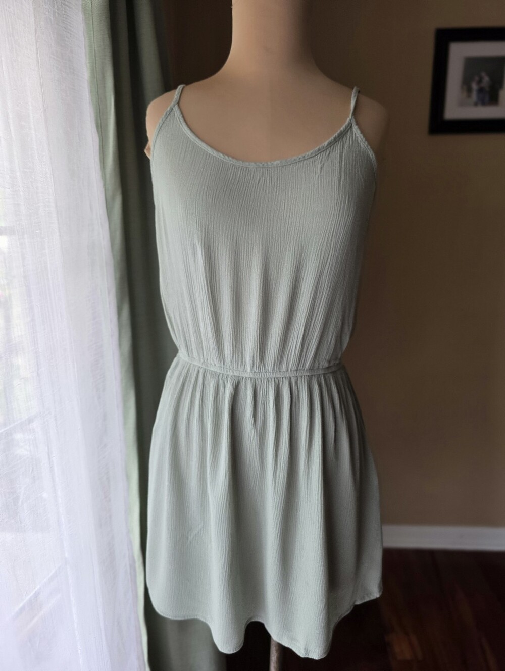 Forever 21 Mint Green Cami Mini Dress Sage Textured Gauze Smocked Waist Medium